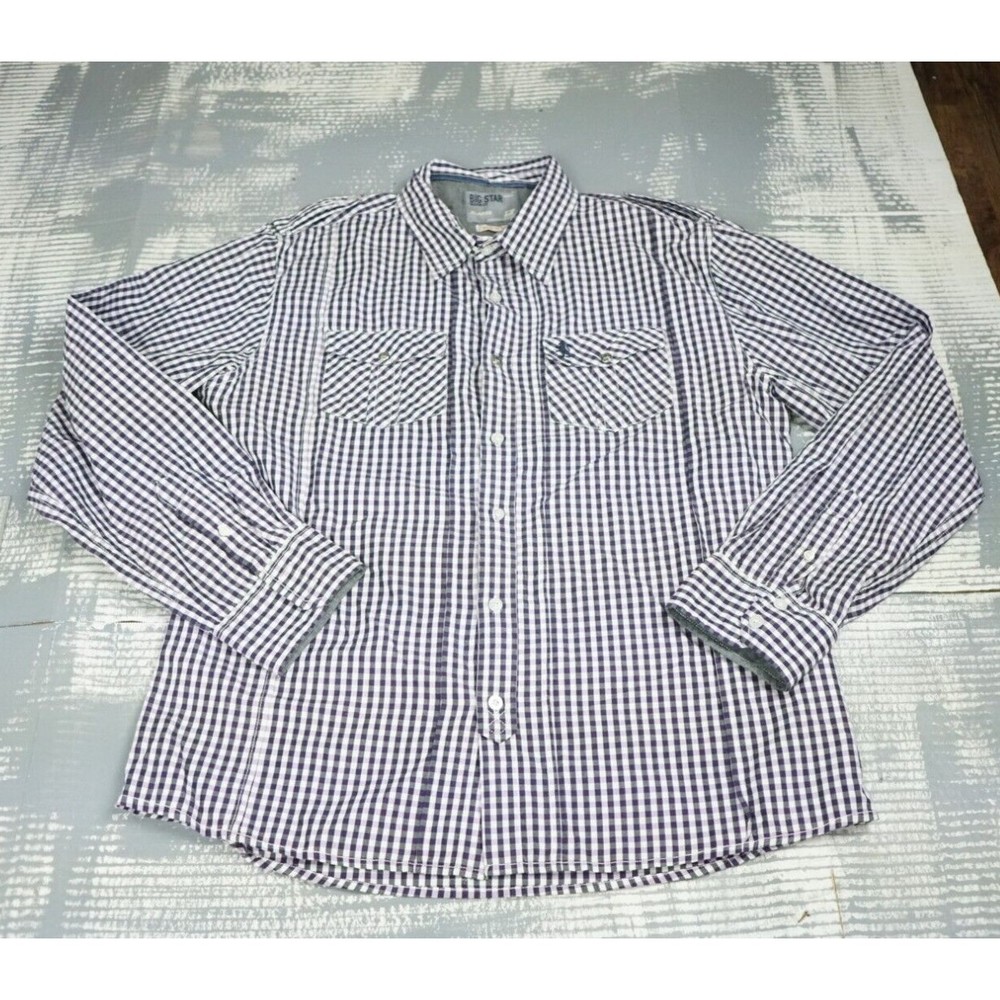 Big Star Shirt mens Extra Large blue button up long sleeve small check collared